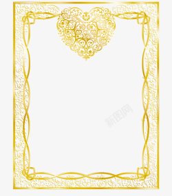 心形金铂元素欧式心形金色花纹边框高清图片