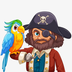 卡通海盗船长和他的鹦鹉矢量图素材