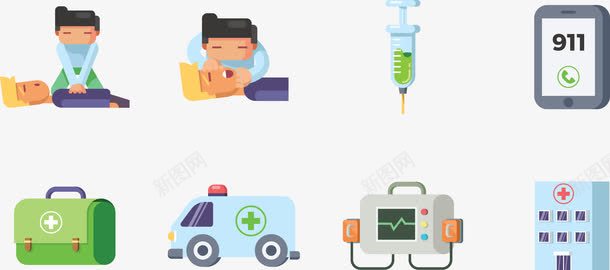 男孩晕倒急救png免抠素材_88icon https://88icon.com 仪器 医生 医药箱 急救 救护车 男孩 针管