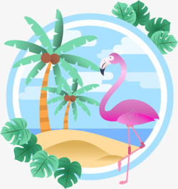 鸟框手绘清新夏日海岛沙滩火烈鸟矢量图高清图片