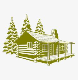 卡通郊外木制房屋树林素材