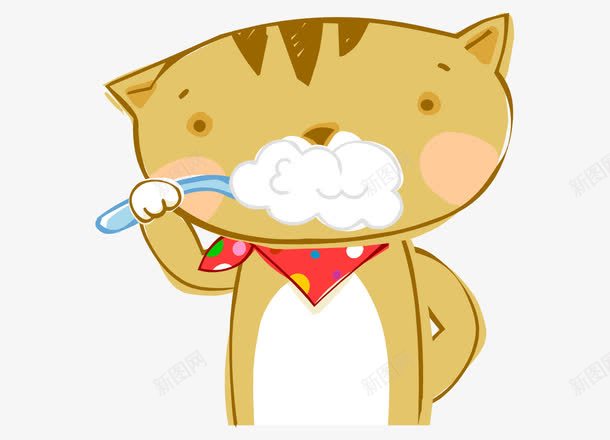 卡通手绘黄色可爱猫刷牙png免抠素材_88icon https://88icon.com 刷牙的猫 卡通的动物 手绘的猫 黄色的猫