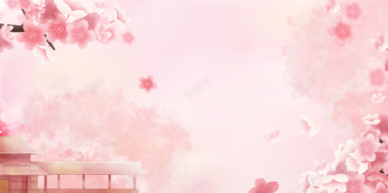 粉红色樱花中国风背景背景