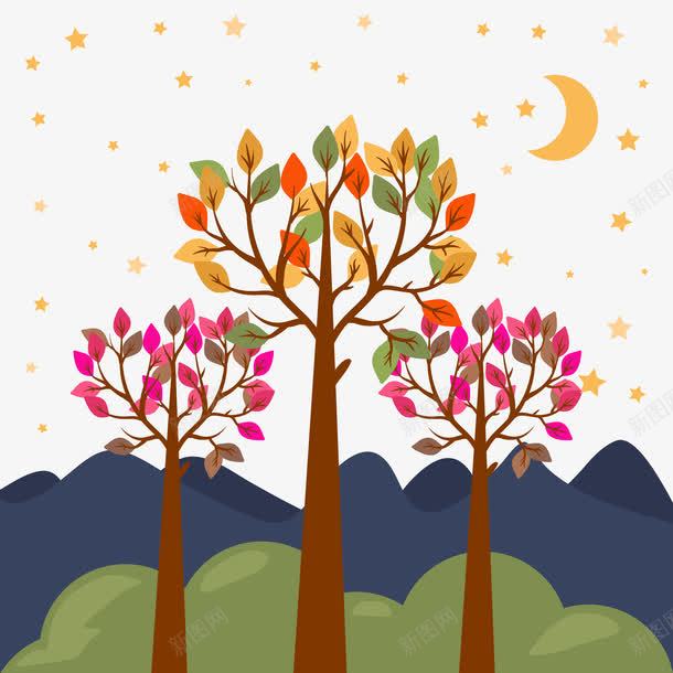 山峰树木满天星矢量图ai免抠素材_88icon https://88icon.com 山峰 树木 满天星 矢量图