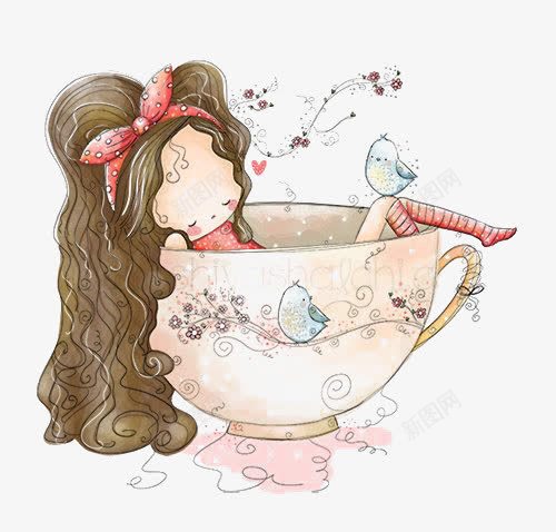 茶杯里的小女孩png免抠素材_88icon https://88icon.com 儿童 卡通女孩 卷发 童话 茶杯