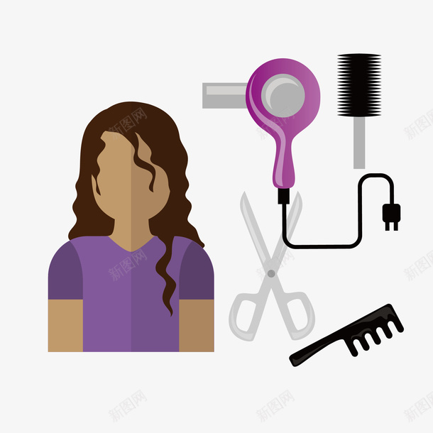 湿着头发的女人简图png免抠素材_88icon https://88icon.com 吹干 吹风机 女人 梳子 洗头发 湿漉漉 长发