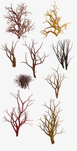 褐色简约枯树装饰图案素材