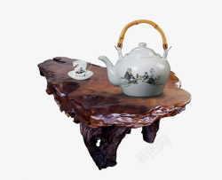 创意木桌上的茶壶和茶杯素材