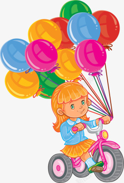 彩色气球小女孩矢量图素材