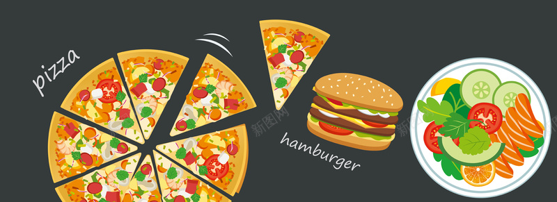 插画披萨美食背景矢量图背景