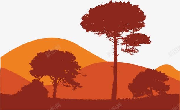 橙色树木风景png免抠素材_88icon https://88icon.com 山 树木 橙色 风景