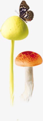 黄红色蘑菇蝴蝶装饰素材