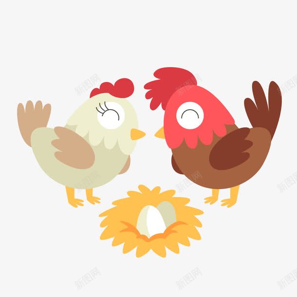 卡通公鸡母鸡与鸡蛋png免抠素材_88icon https://88icon.com 卡通公鸡 卡通动物 卡通鸡蛋 小鸡妈妈 母鸡 背景装饰