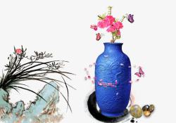 蓝色瓷瓶蓝色花瓶高清图片
