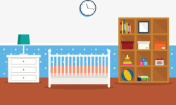 褐色书柜与婴儿床矢量图素材