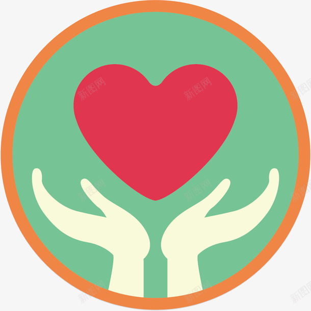 创意手托爱心矢量图ai免抠素材_88icon https://88icon.com 卡通手绘 圆形 手掌 水彩 红色爱心 绿色 矢量图