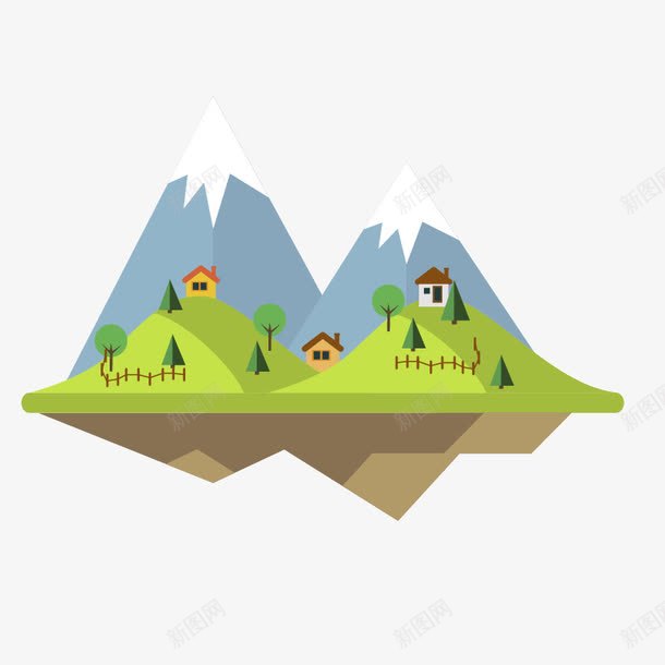 山丘png免抠素材_88icon https://88icon.com 卡通山丘 小树 山 建筑 树