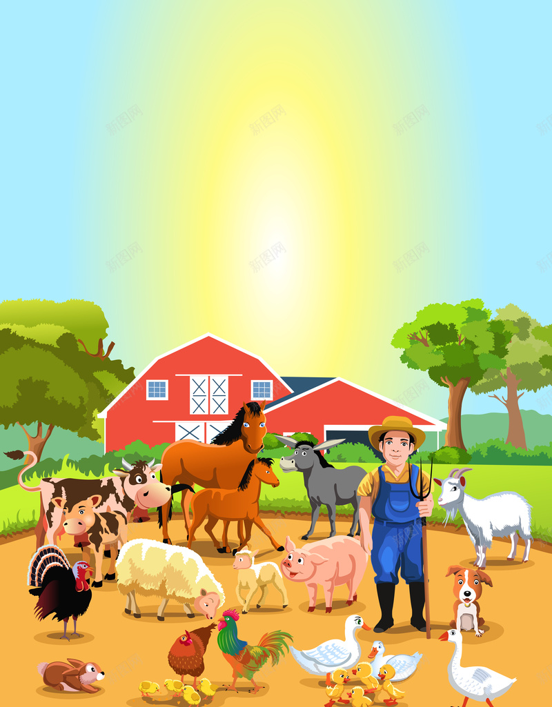 简约卡通农场广告矢量图ai设计背景_88icon https://88icon.com 农场 卡通 太阳 家畜 小清新 广告 树林 简约 蓝天 矢量图