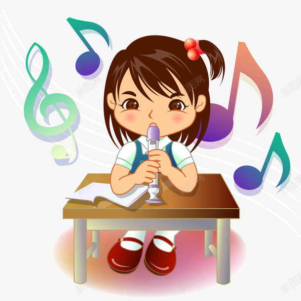 卡通唱歌的女孩矢量图ai免抠素材_88icon https://88icon.com 世界儿歌日 人物设计 儿童 吹笛子 唱歌 女孩 矢量图