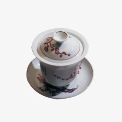 洁白红梅瓷器茶杯素材