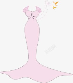 粉色鱼尾手绘粉色蕾丝袖婚礼礼服矢量图高清图片