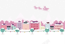 粉红色浪漫圣诞小镇矢量图素材