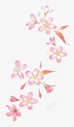 手绘粉色花朵黄色树叶素材