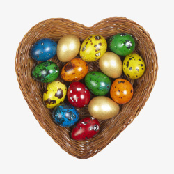 食用彩蛋彩色禽蛋心形鸟巢内的用彩蛋实物高清图片
