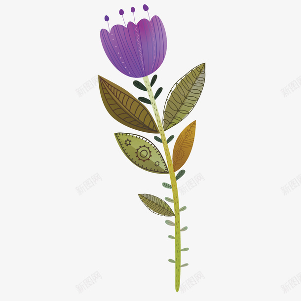 紫色花朵手绘矢量图ai免抠素材_88icon https://88icon.com 个性 卡通 叶子 手绘 植物 简单 紫色 花朵 矢量图