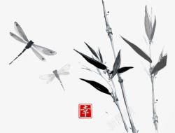 中国风水墨蜻蜓竹叶素材