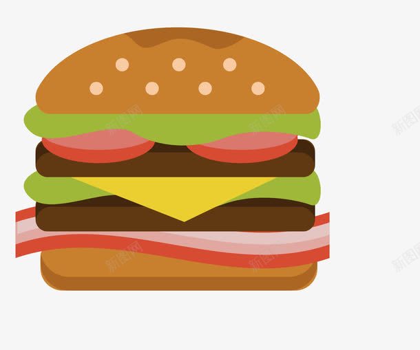 美味汉堡包png免抠素材_88icon https://88icon.com 卡通 快餐 扁平化 食物