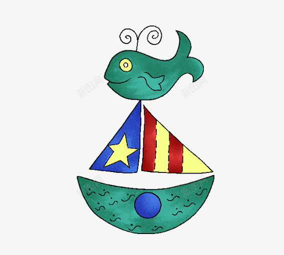 创意鲨鱼和游艇png免抠素材_88icon https://88icon.com 创意卡通小动物 动物 卡通动物 卡通游艇 卡通鲨鱼 绿色