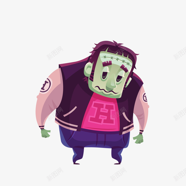 卡通万圣夜科学怪人矢量图ai免抠素材_88icon https://88icon.com 万圣节 卡通人物 外套 手绘 科学怪人 矢量图