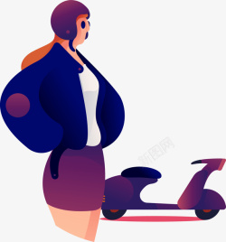 骑电动车女子夸张人物插画矢量图素材