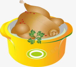 卡通砂锅炖鸡肉矢量图素材