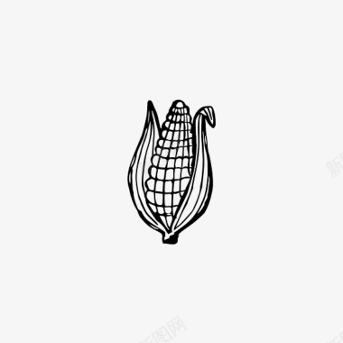 烤玉米手绘线条黑色玉米图标图标