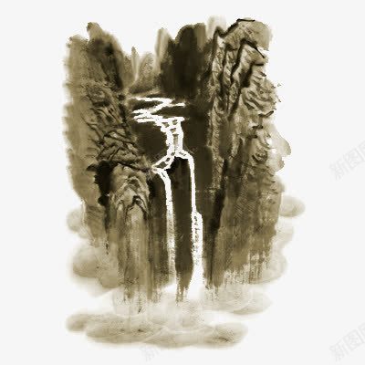 山水画png免抠素材_88icon https://88icon.com 古代画 瀑布 褐色