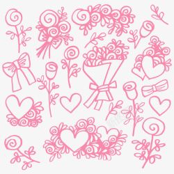 粉色花卉和爱心元素素材