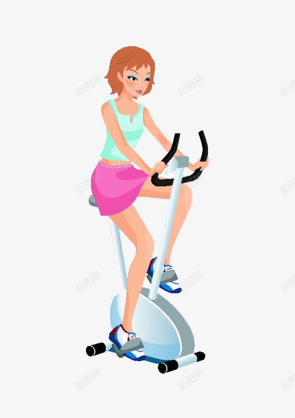 卡通女孩健身png免抠素材_88icon https://88icon.com 健身房 脚踏车 运动 运动器材