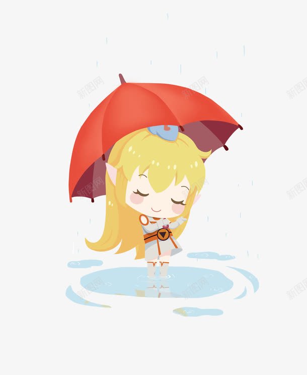卡通打伞雨水小女孩png免抠素材_88icon https://88icon.com 卡通 女孩 打伞 雨水