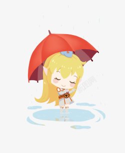 卡通打伞雨水小女孩素材