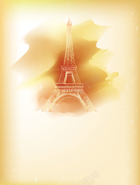 矢量水彩泼墨巴黎旅游背景背景