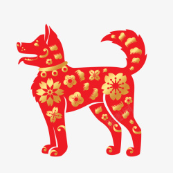 红色中国风狗年的小狗矢量图素材