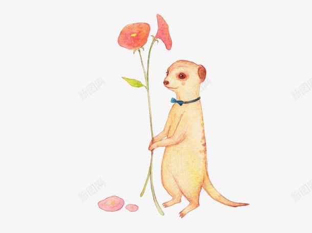拿着花儿的鼹鼠png免抠素材_88icon https://88icon.com 动物 插画 花 萌 鼹鼠