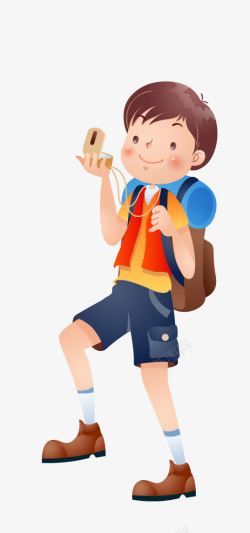 看指南针的小男孩素材