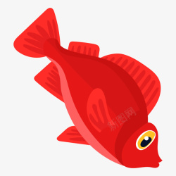红色金鱼手绘卡通鱼类水族素素材