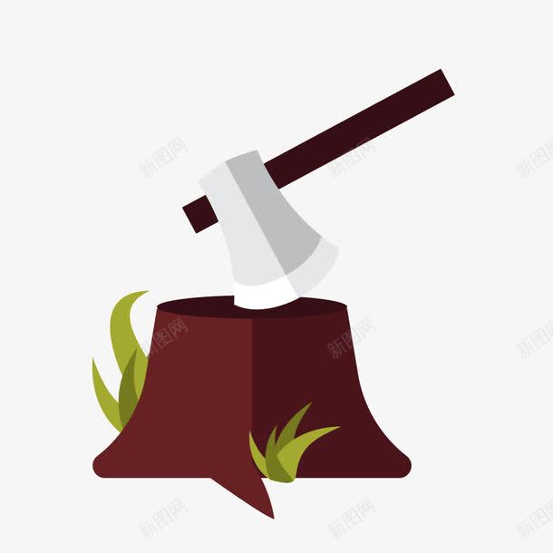 红黑色树木树桩斧头png免抠素材_88icon https://88icon.com 斧头 树木 树桩 红黑色