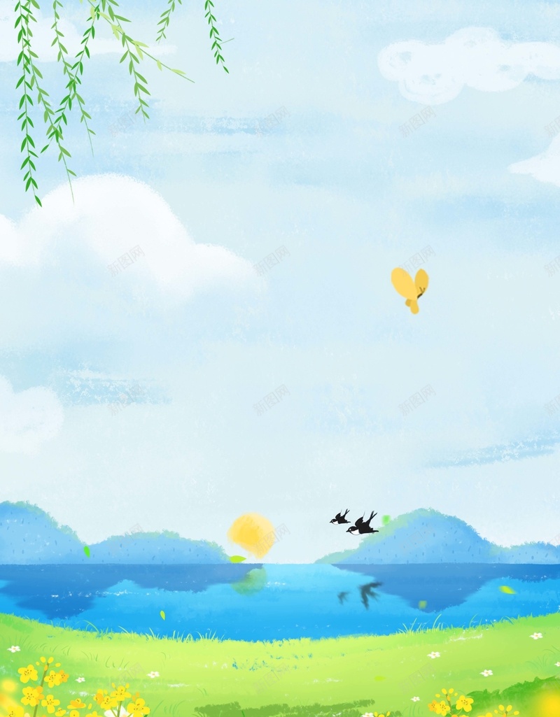 春季旅游春游踏青海报psd设计背景_88icon https://88icon.com 旅游 春天 春季 春游 暖春 柳叶 油菜花 海报背景 踏青 远山