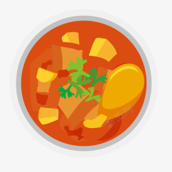 手绘番茄土豆鸡蛋烩汤矢量图素材