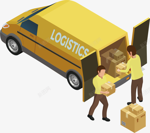 搬运货物工人矢量图ai免抠素材_88icon https://88icon.com 工人 汽车 立方体 英文字母 货物 黄色 矢量图